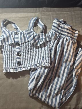 Japna Blue & White Striped Smocked Set